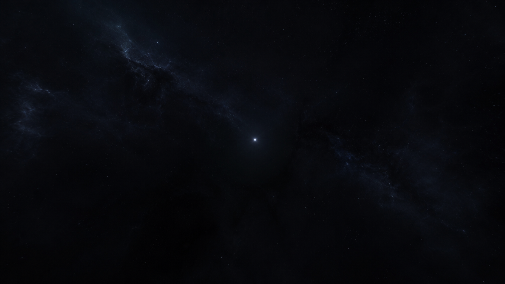 A vast dark cosmos with a single point of light